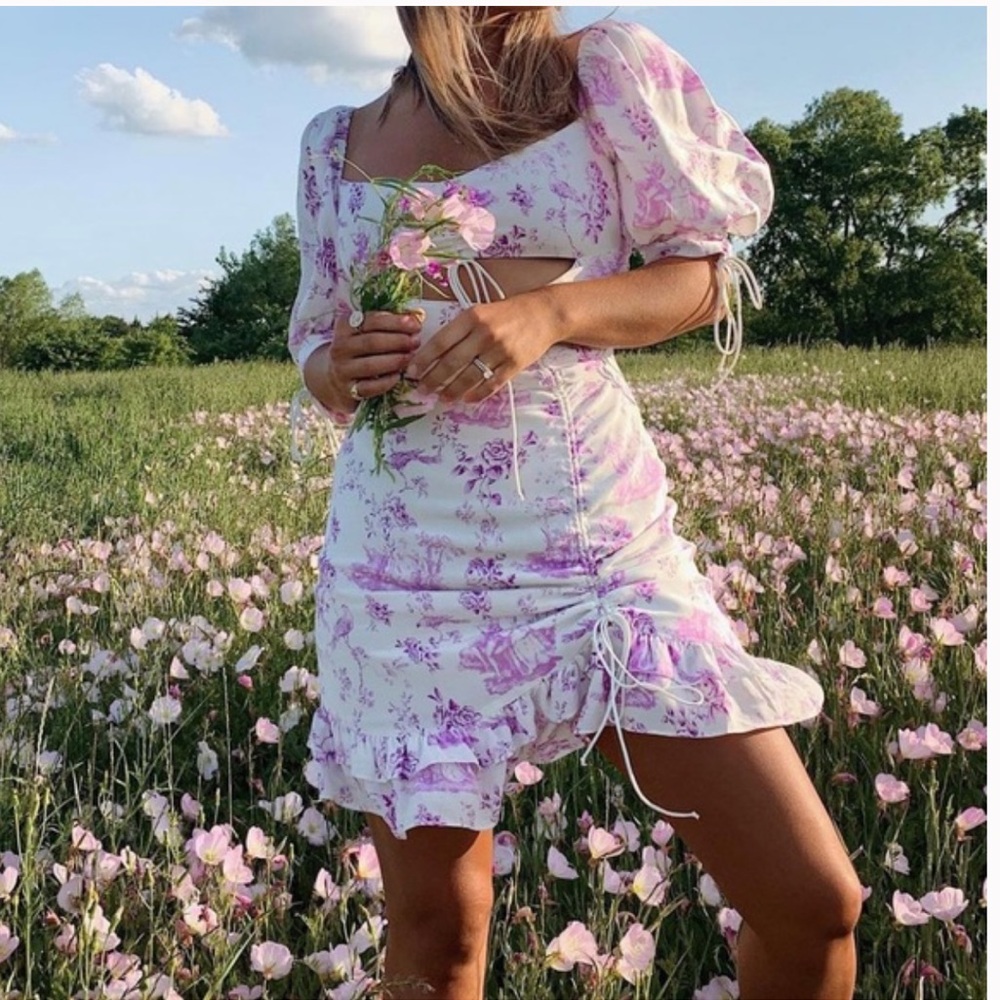 For Love And Lemons White and Lavender Floral Mini Dress